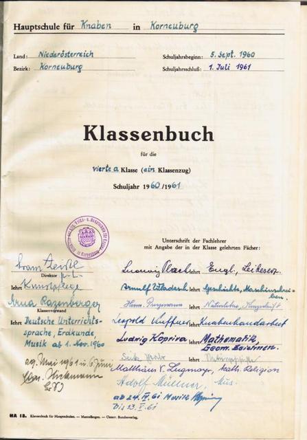 Klassenbuch 4A 196061